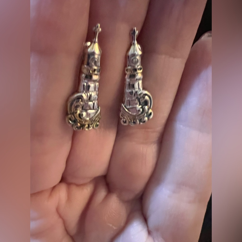 BRADFORD EXCHANGE Beautiful VTG “Light Of Hope” Lighthouse Diamond Earrings NP